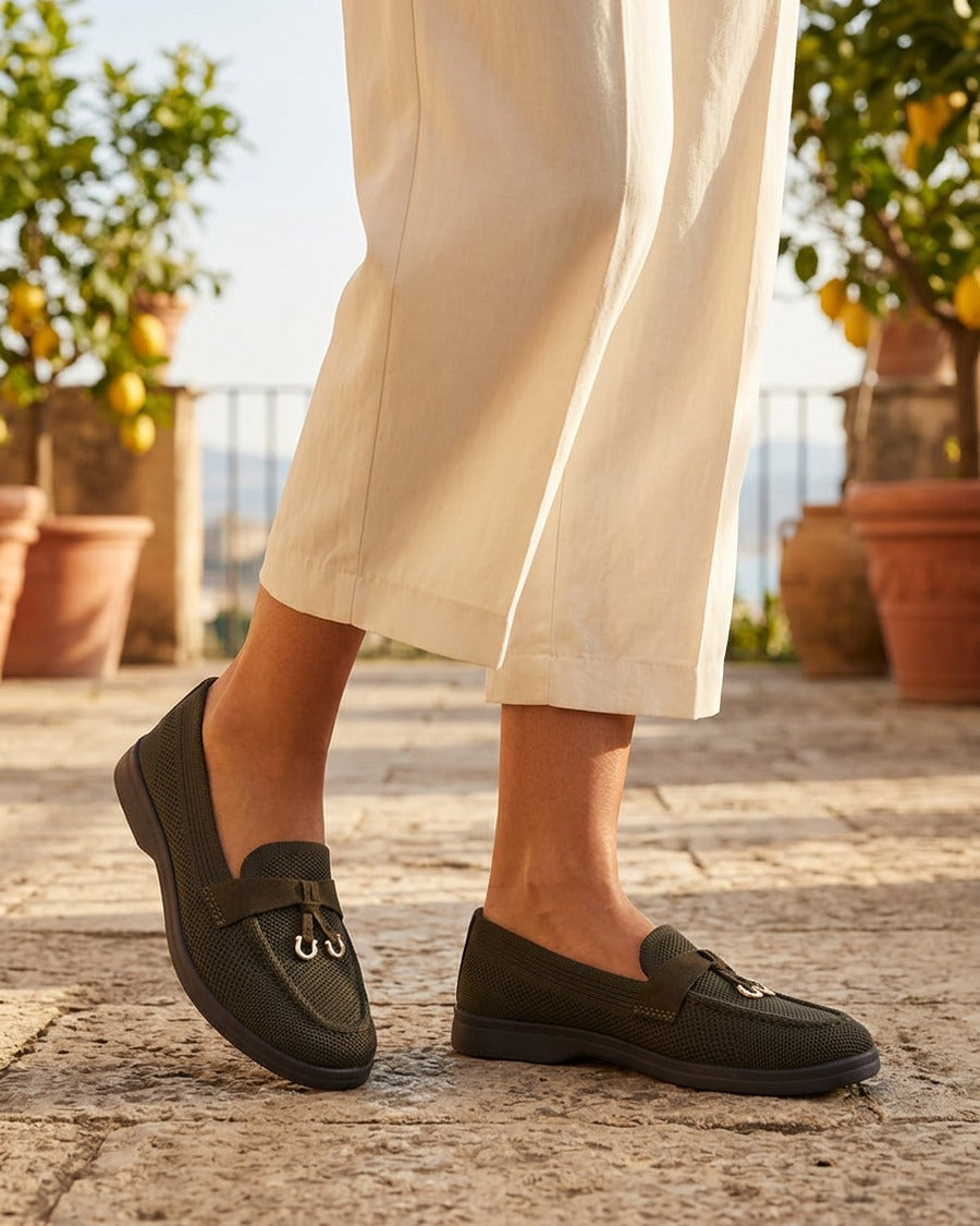 Mocassins en tissu à bijoux métalliques - Kaki