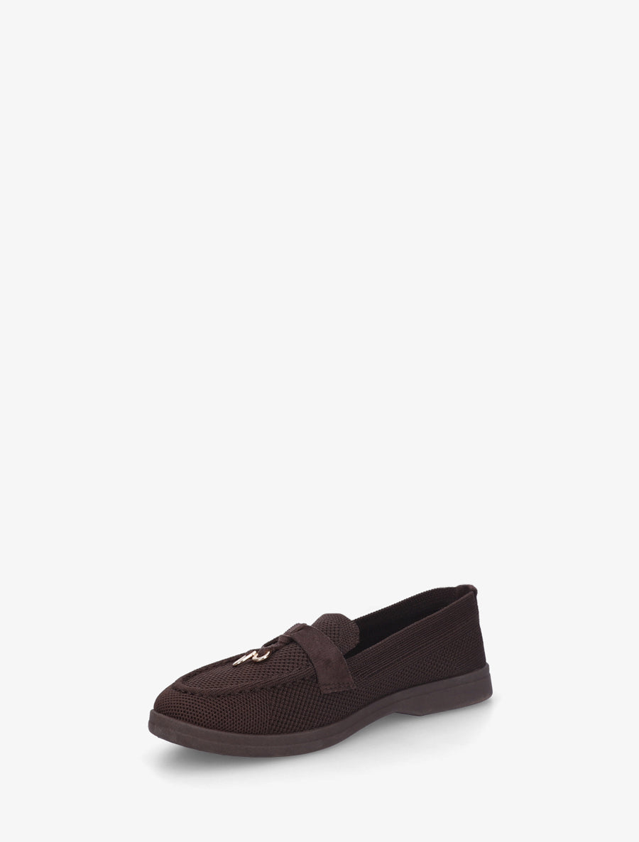 Mocassins en tissu à bijoux métalliques - Marron - 3