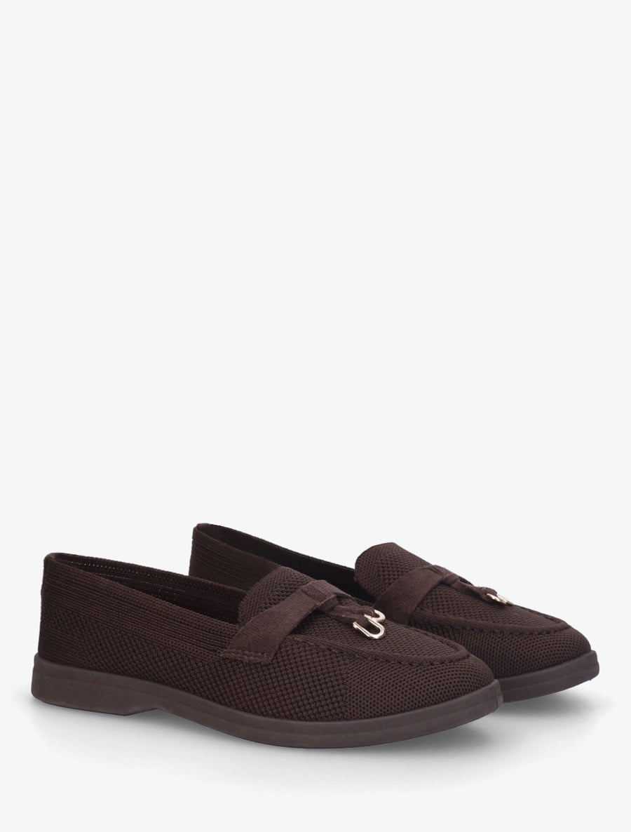 Mocassins en tissu à bijoux métalliques - Marron - 4