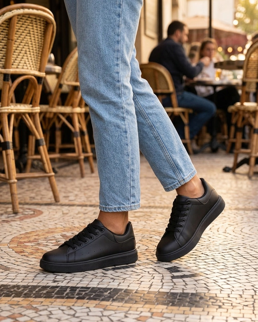 Sneakers basiques en simili - Noir
