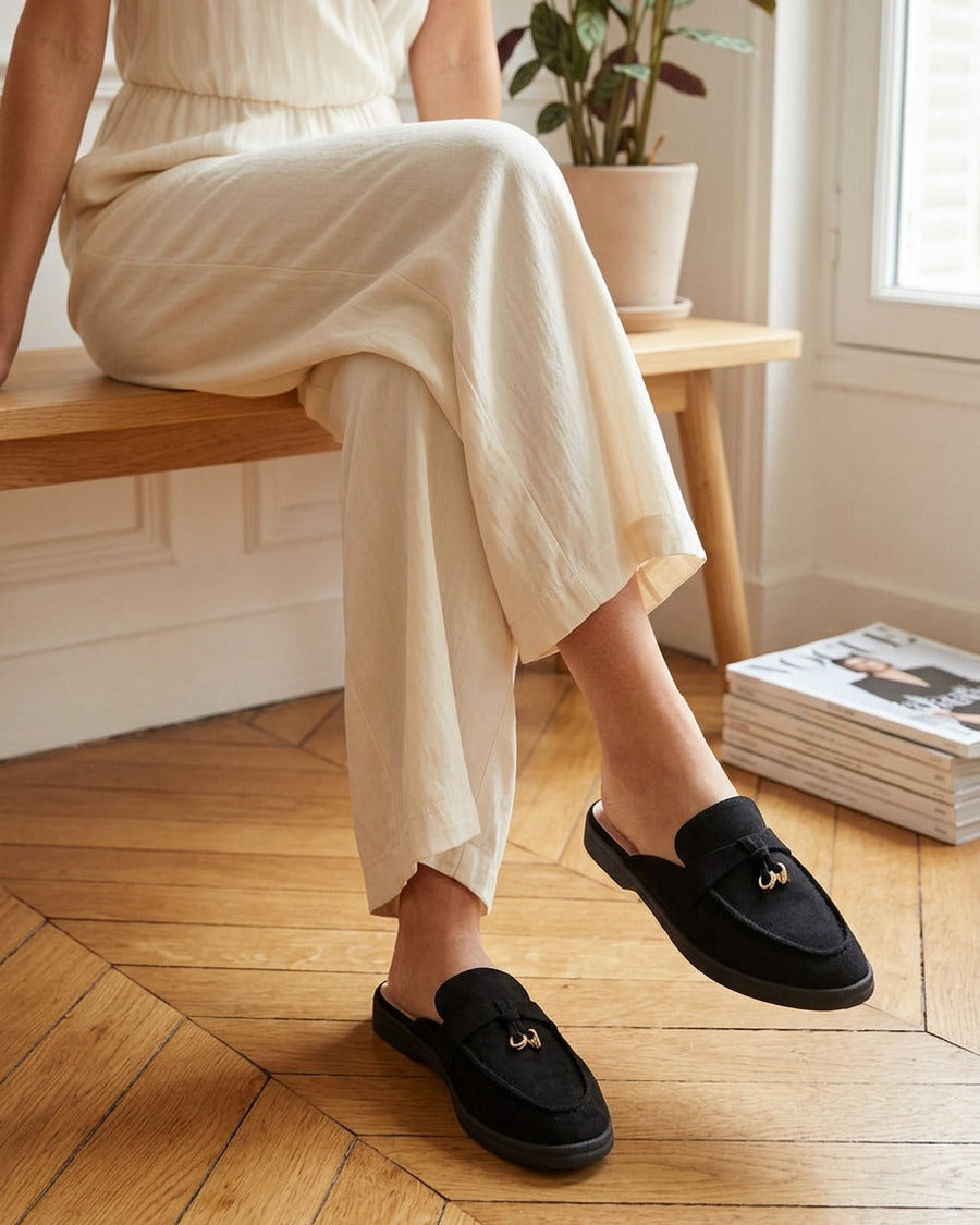 Mules en suédine style mocassin - Noir