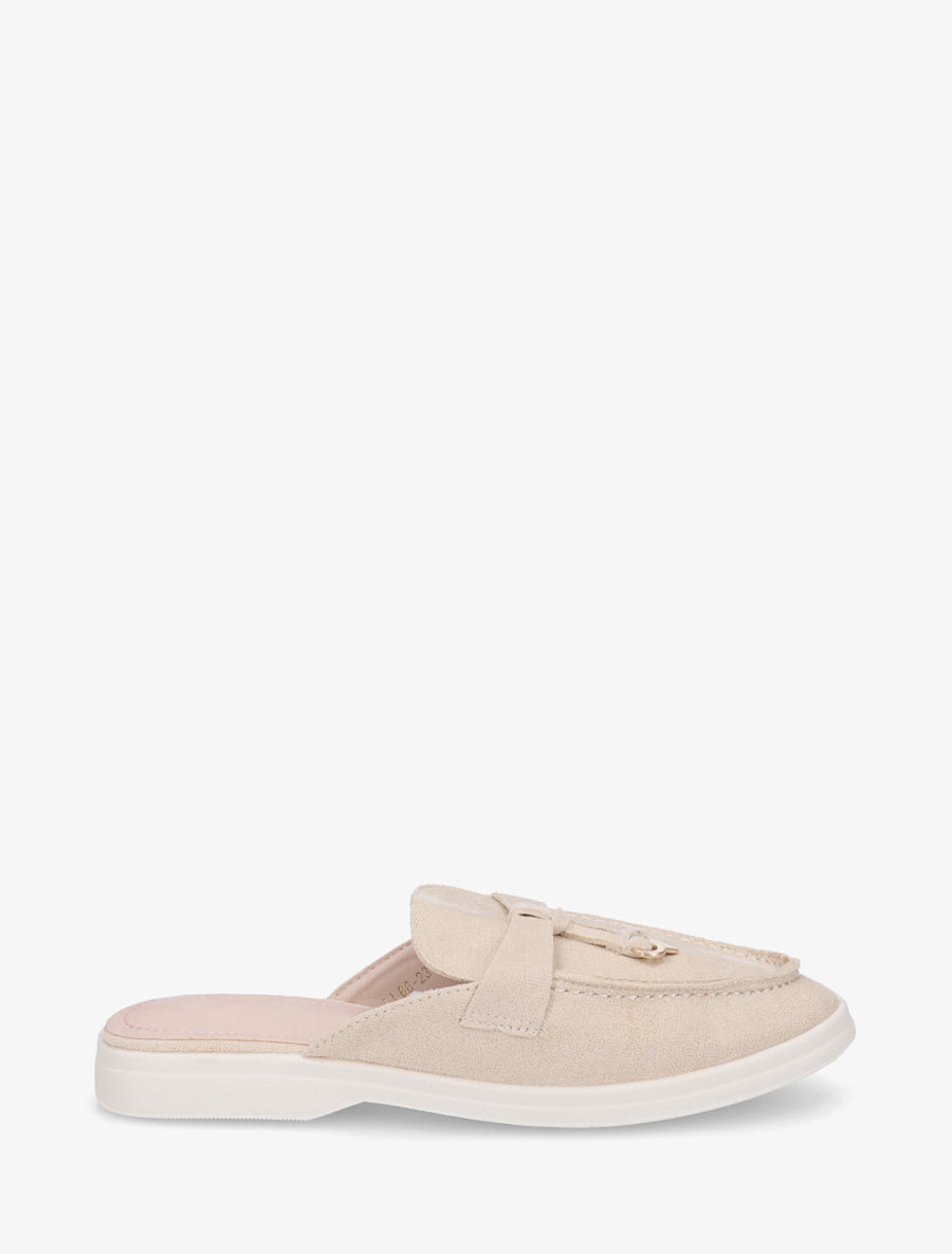 Mules en suédine style mocassin - Beige - 1