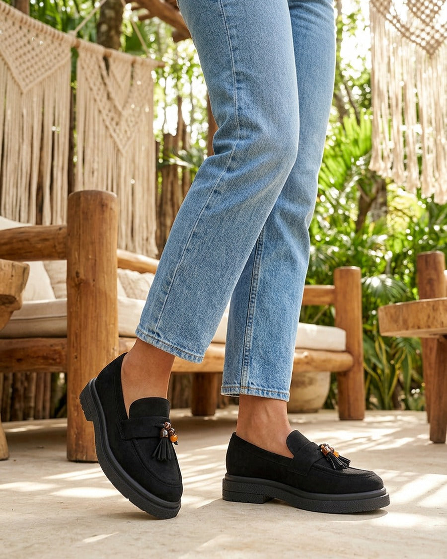 Mocassins en suédine à perles - Noir