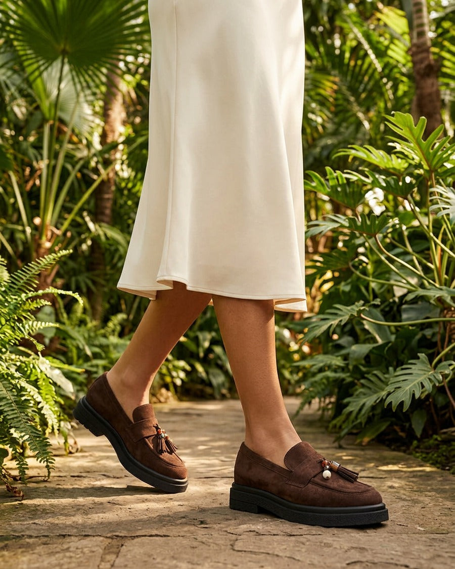 Mocassins en suédine à perles - Marron