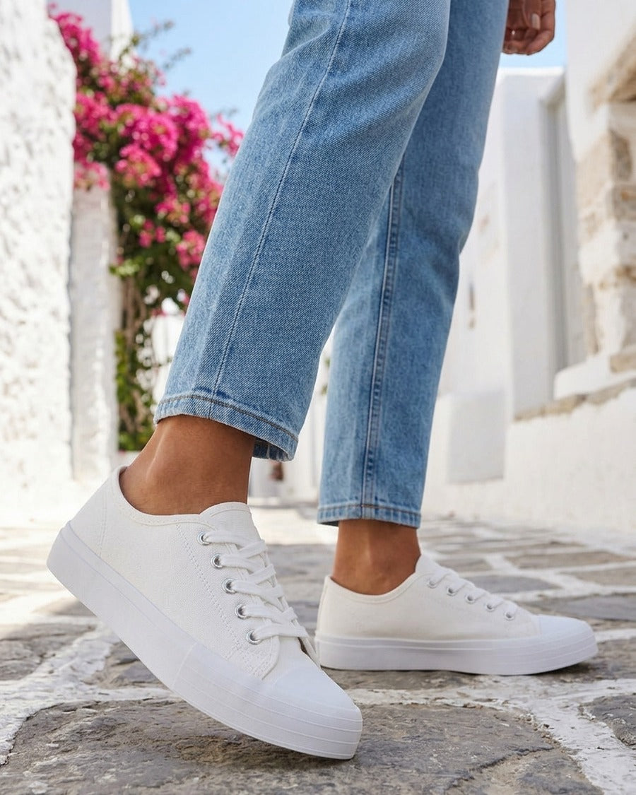 Tennis unis en toile - Blanc