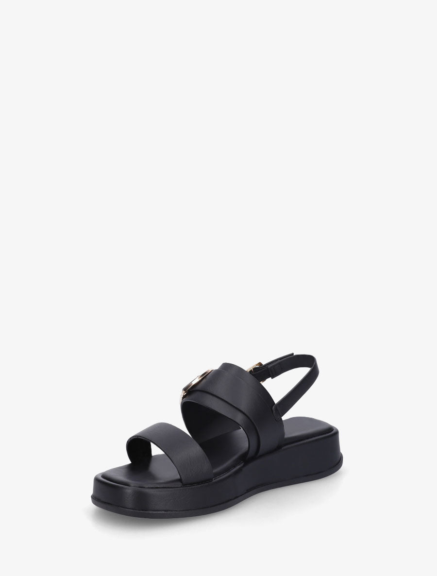 Nu-pieds uni en simili à double boucles - Noir - 3
