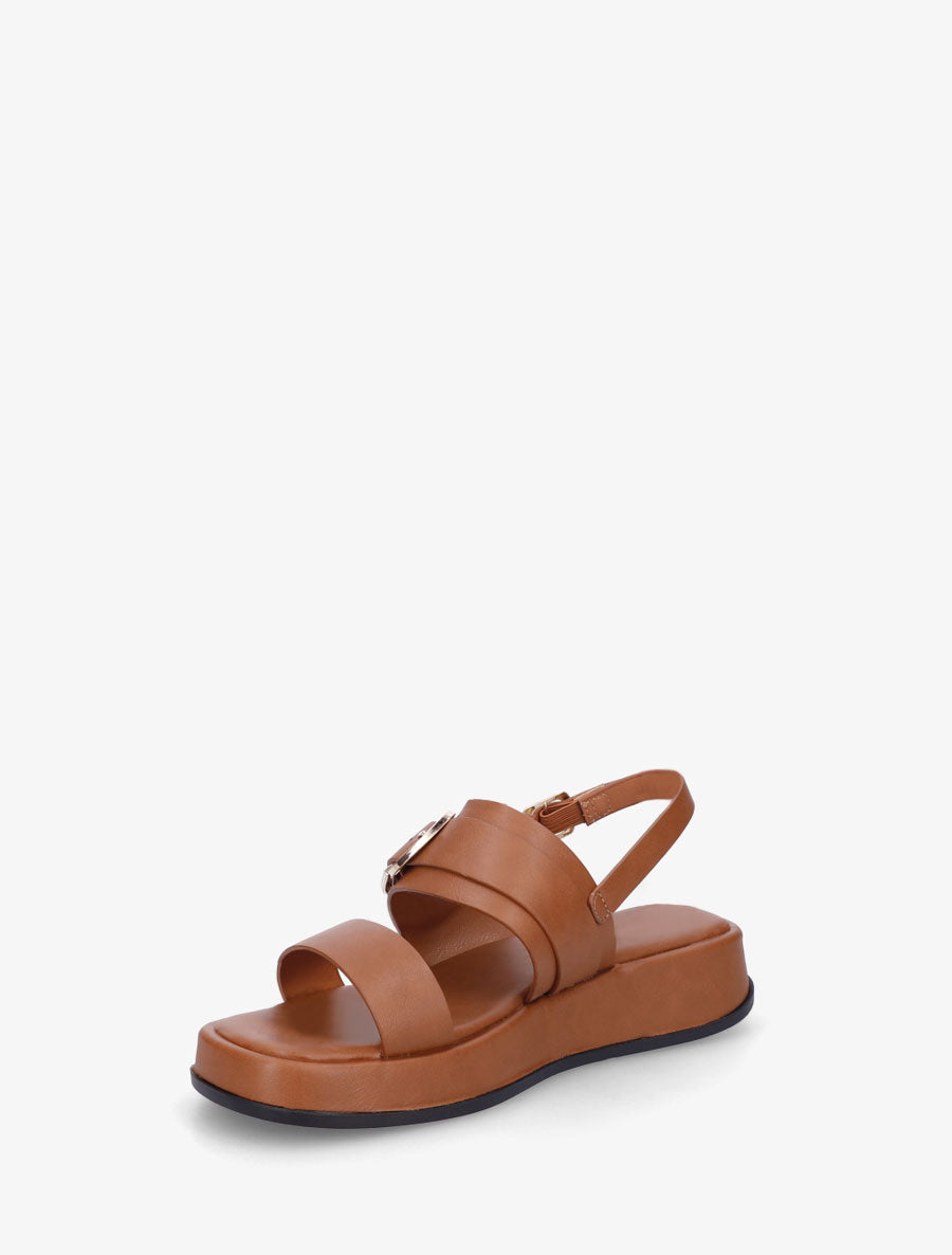 Nu-pieds uni en simili à double boucles - Camel - 3