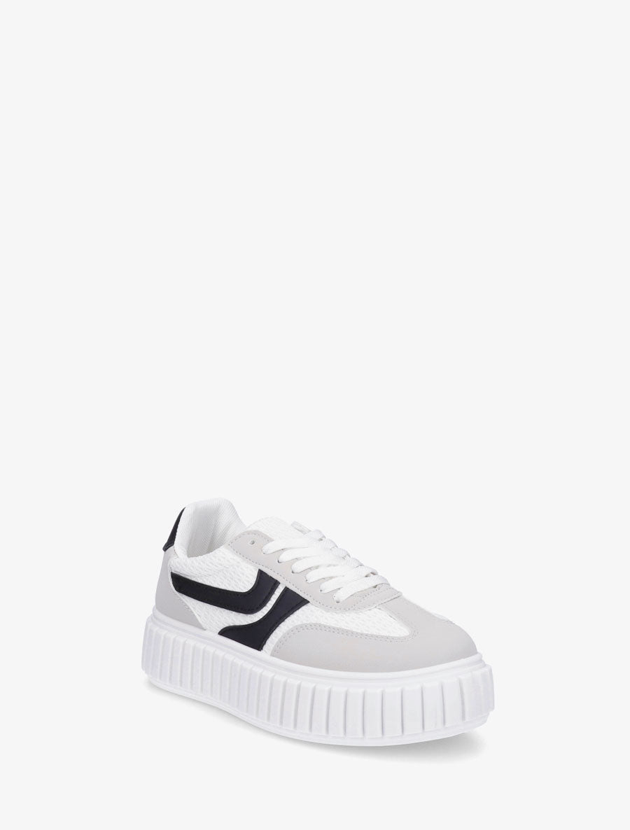 Sneakers bimatière à plateforme striée - Blanc - 2