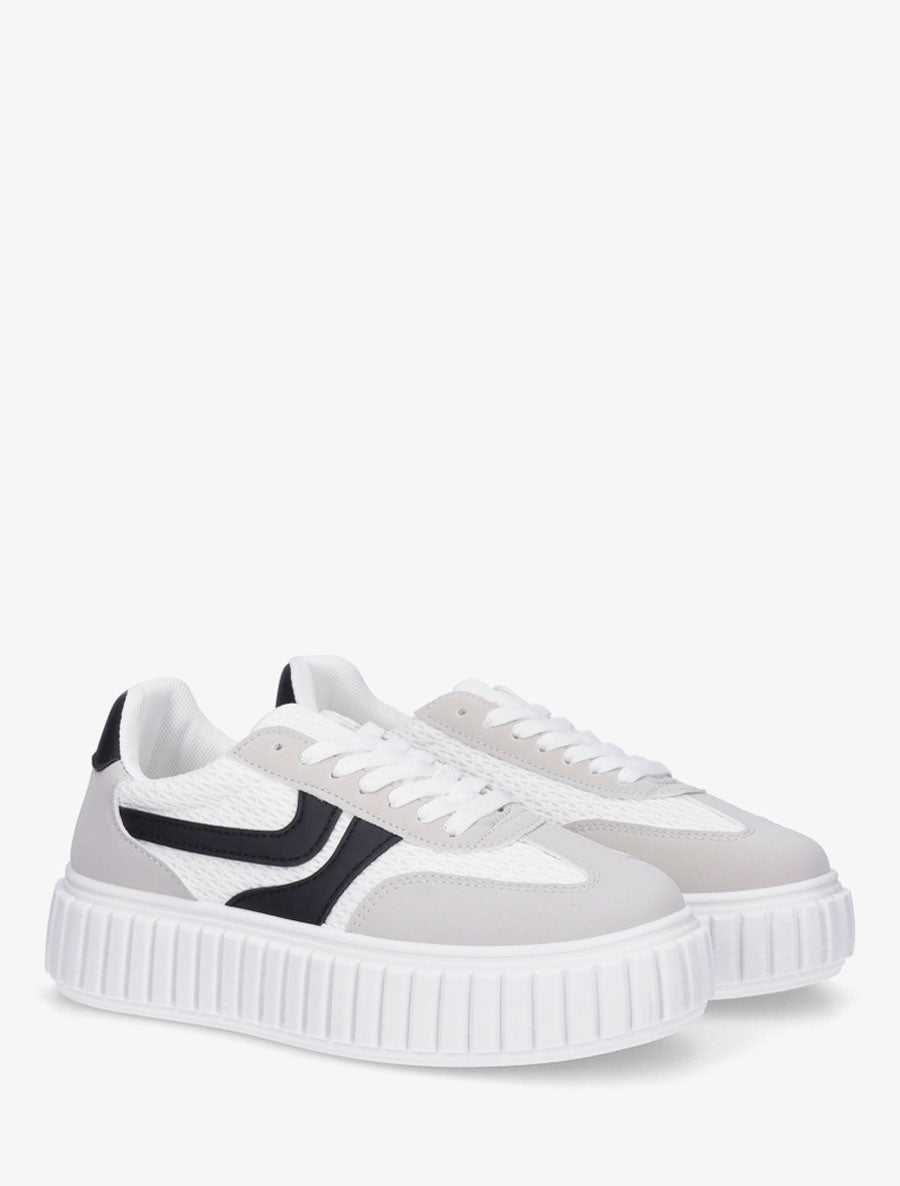 Sneakers bimatière à plateforme striée - Blanc - 4