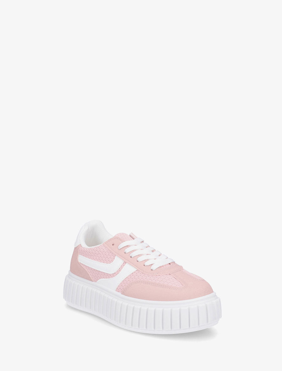 Sneakers bimatière à plateforme striée - Rose - 2