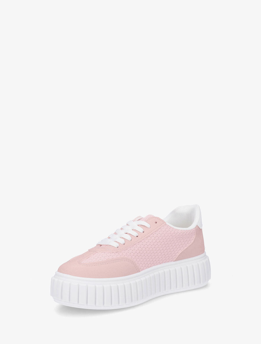 Sneakers bimatière à plateforme striée - Rose - 3