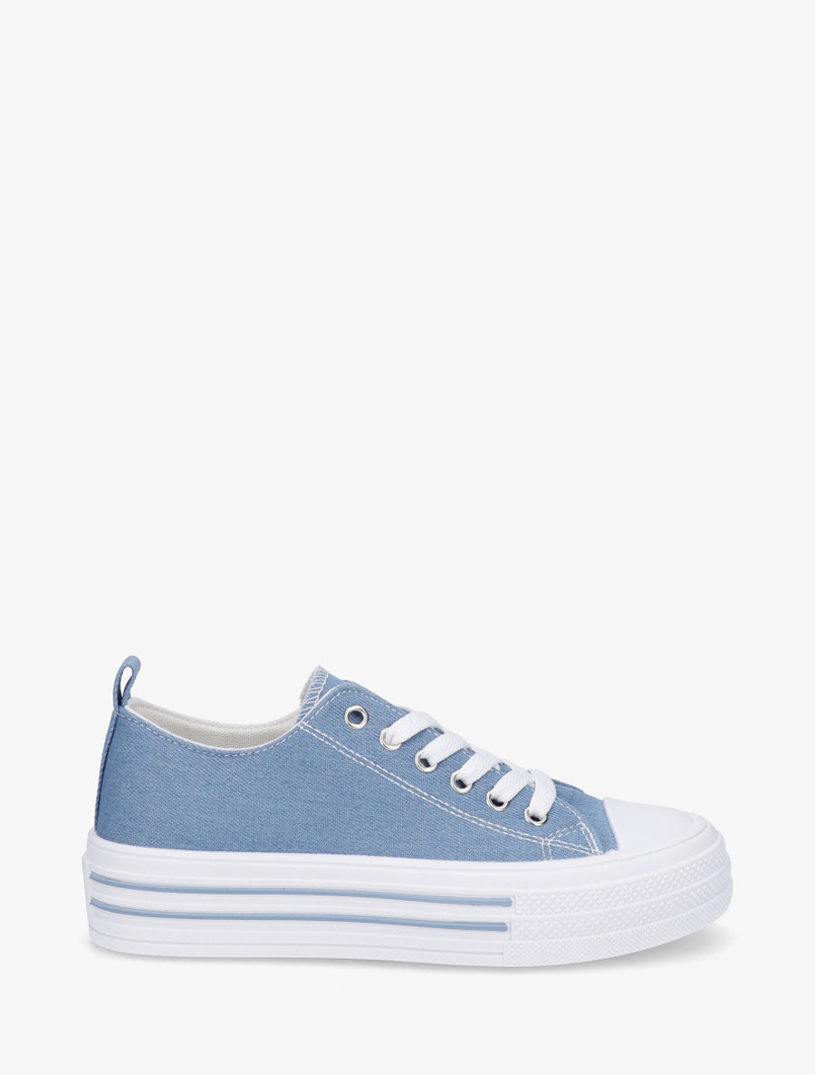 Tennis en tissu à semelle en gomme - Bleu denim - 1