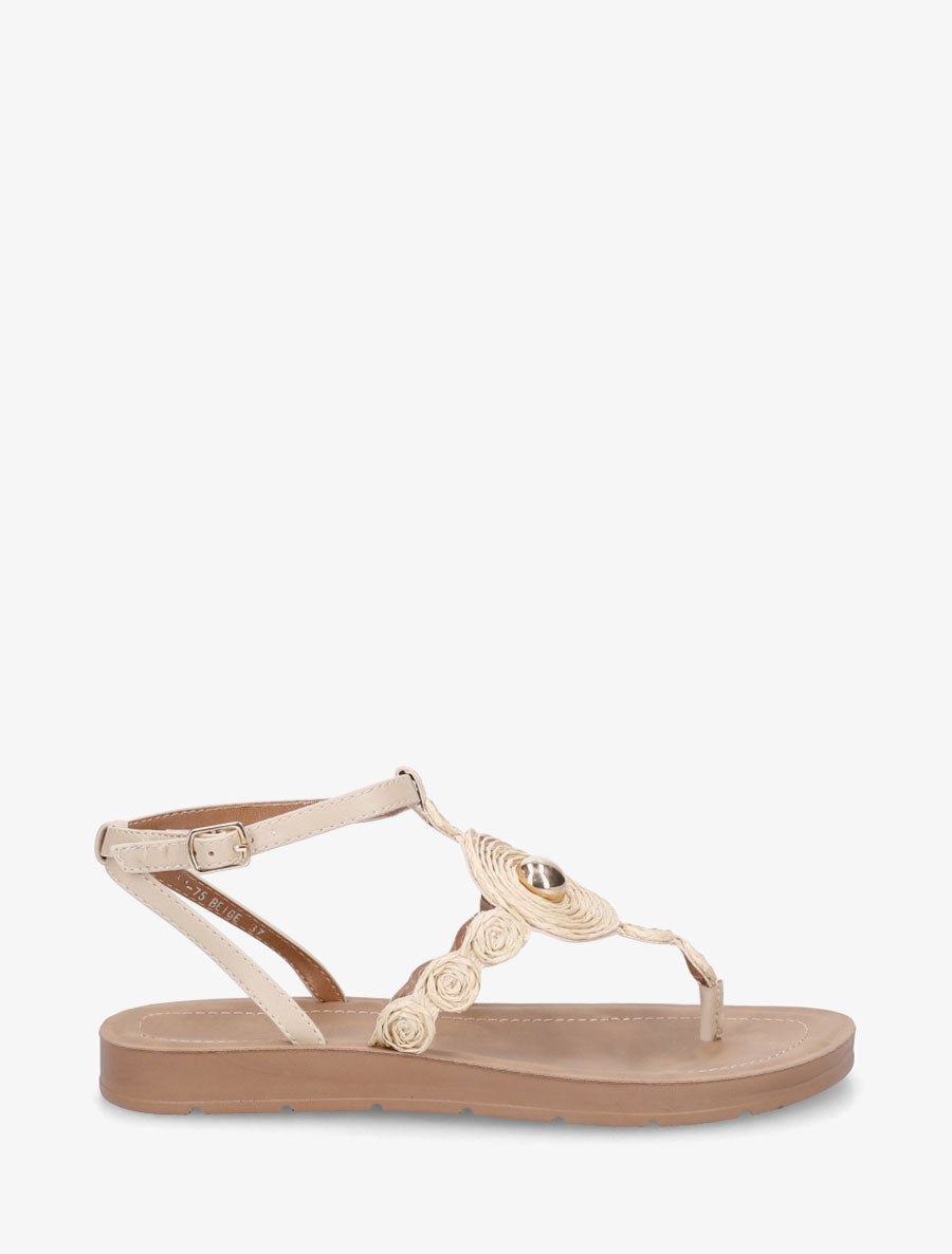 Nu-pieds à empiècement effet raphia - Beige - 1