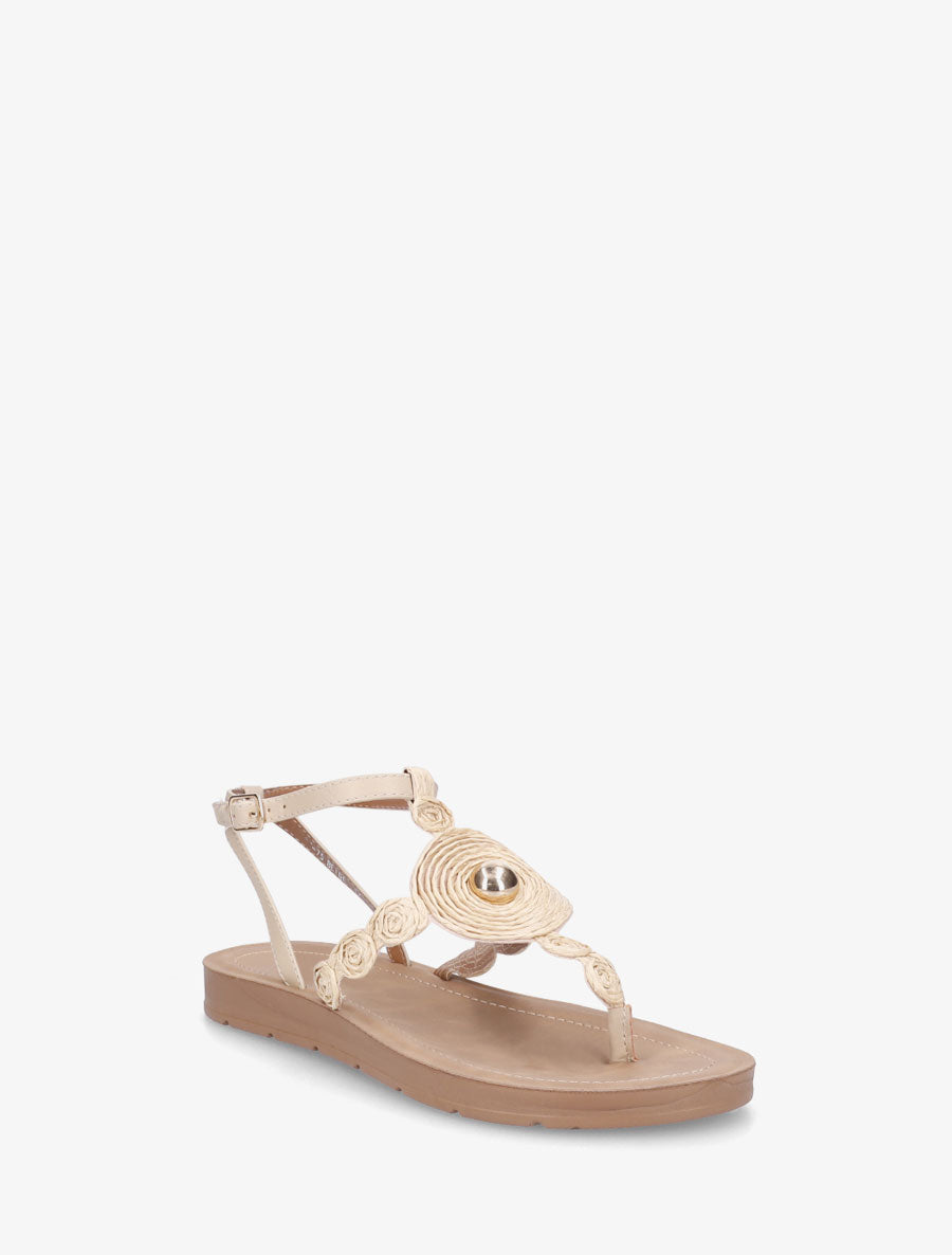 Nu-pieds à empiècement effet raphia - Beige - 2