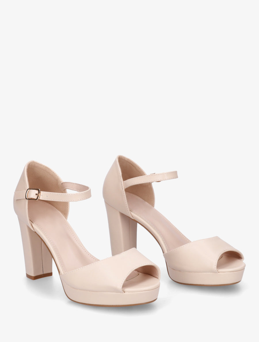 Sandales en simili à talon haut - Beige - 4