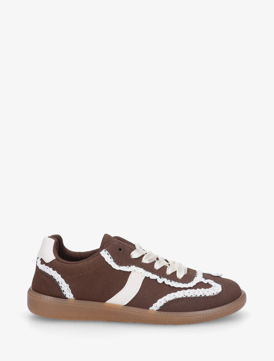 Sneakers en suédine à détail crochet - Marron - 1