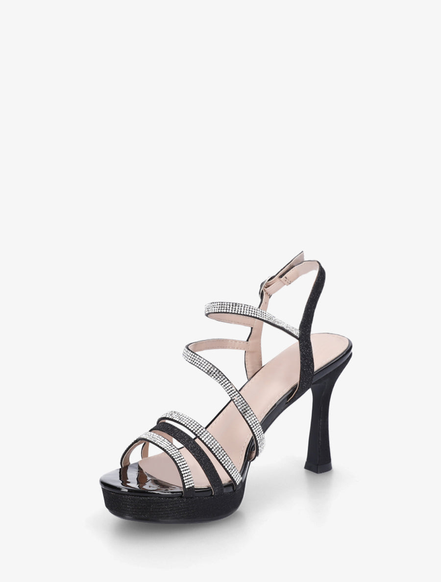 Sandales à talon et brides fantaisies strassées - Noir - 3