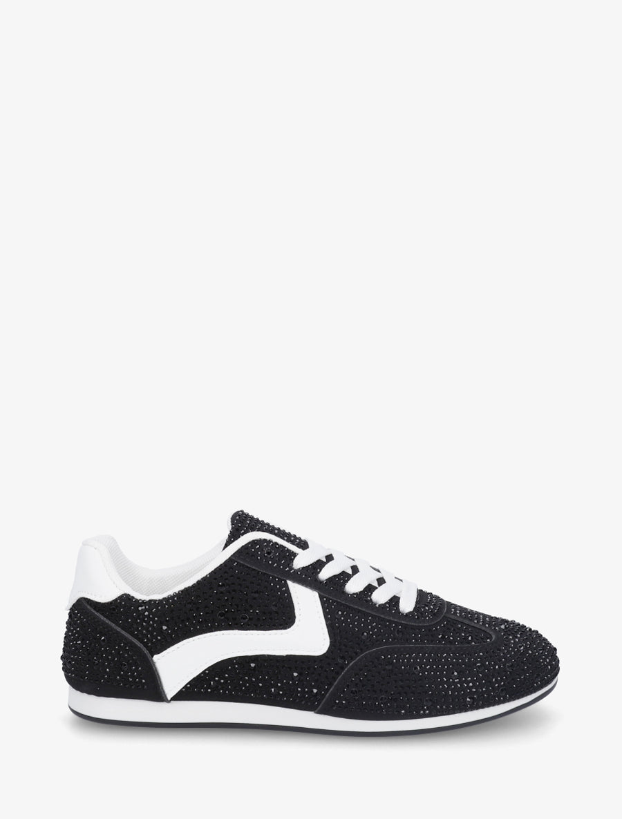 Sneakers effet nubuck à strass - Noir - 1