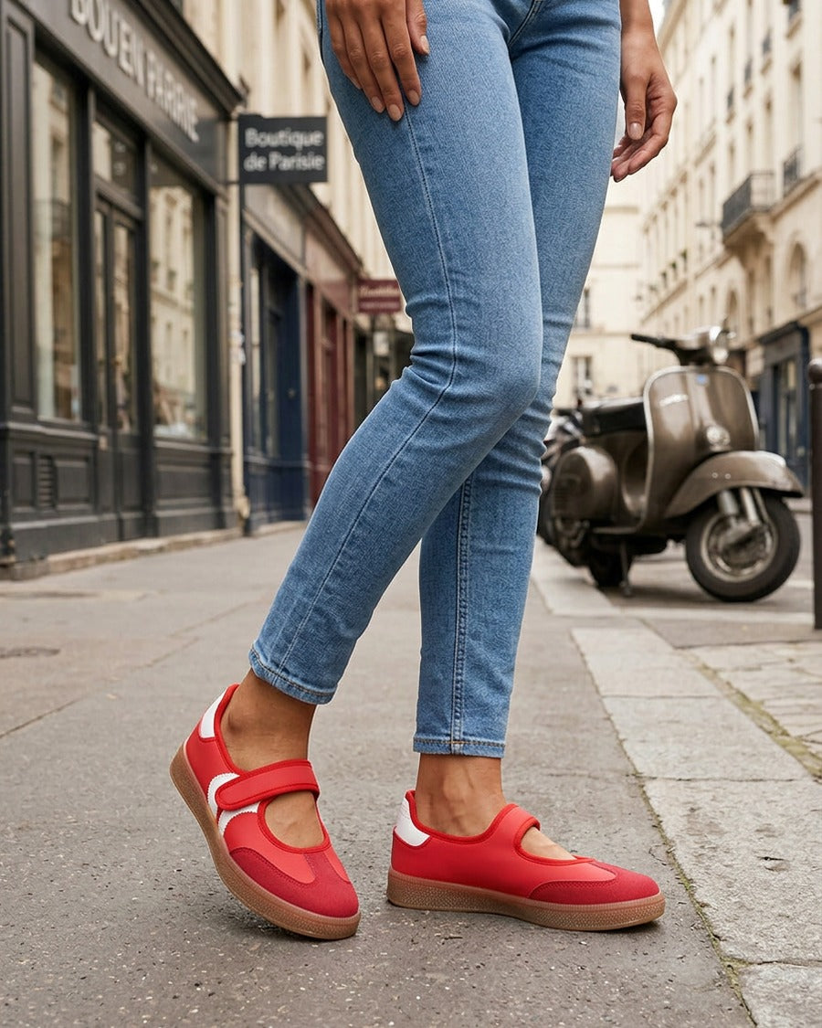 Ballerines style sneakers à scratch - Rouge