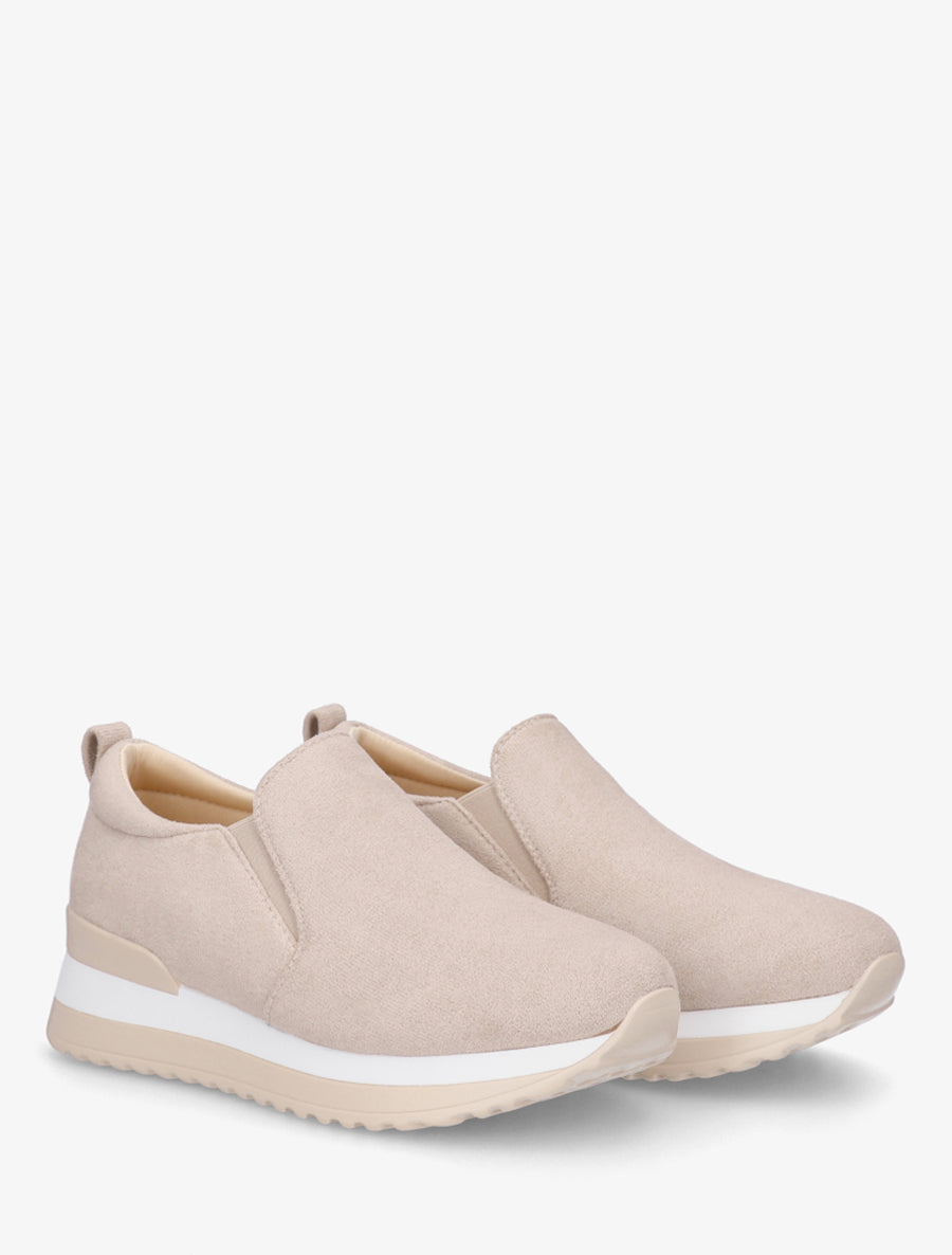 Baskets compensées en suédine - Beige - 4
