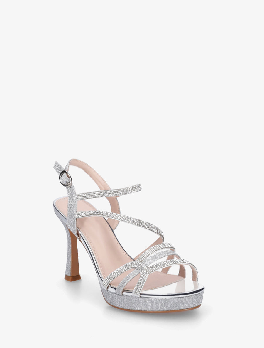 Sandales à talon et brides fantaisies strassées - Argent - 2