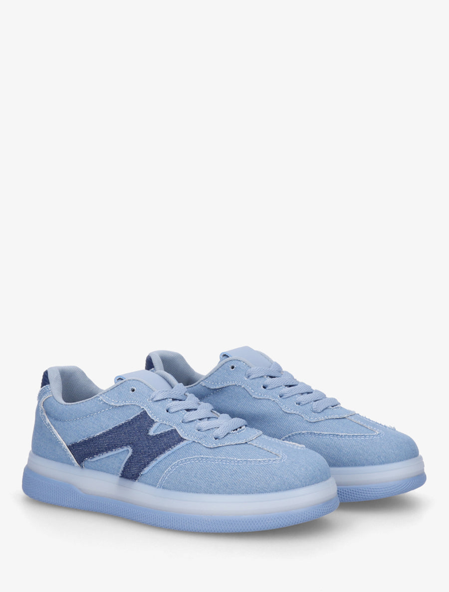 Tennis en jean à empiècement graphique - Bleu denim - 4