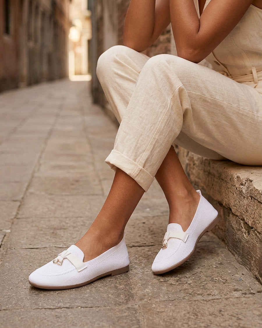 Mocassins en tissu à bijoux - Blanc