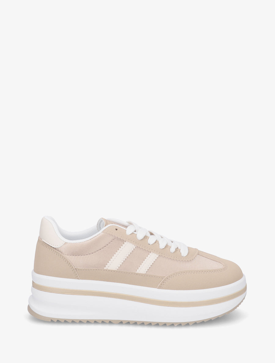 Sneakers à plateforme et empiècement effet nubuck - Camel - 1