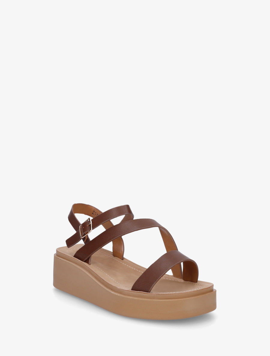 Sandales multi-bride en simili - Marron - 2