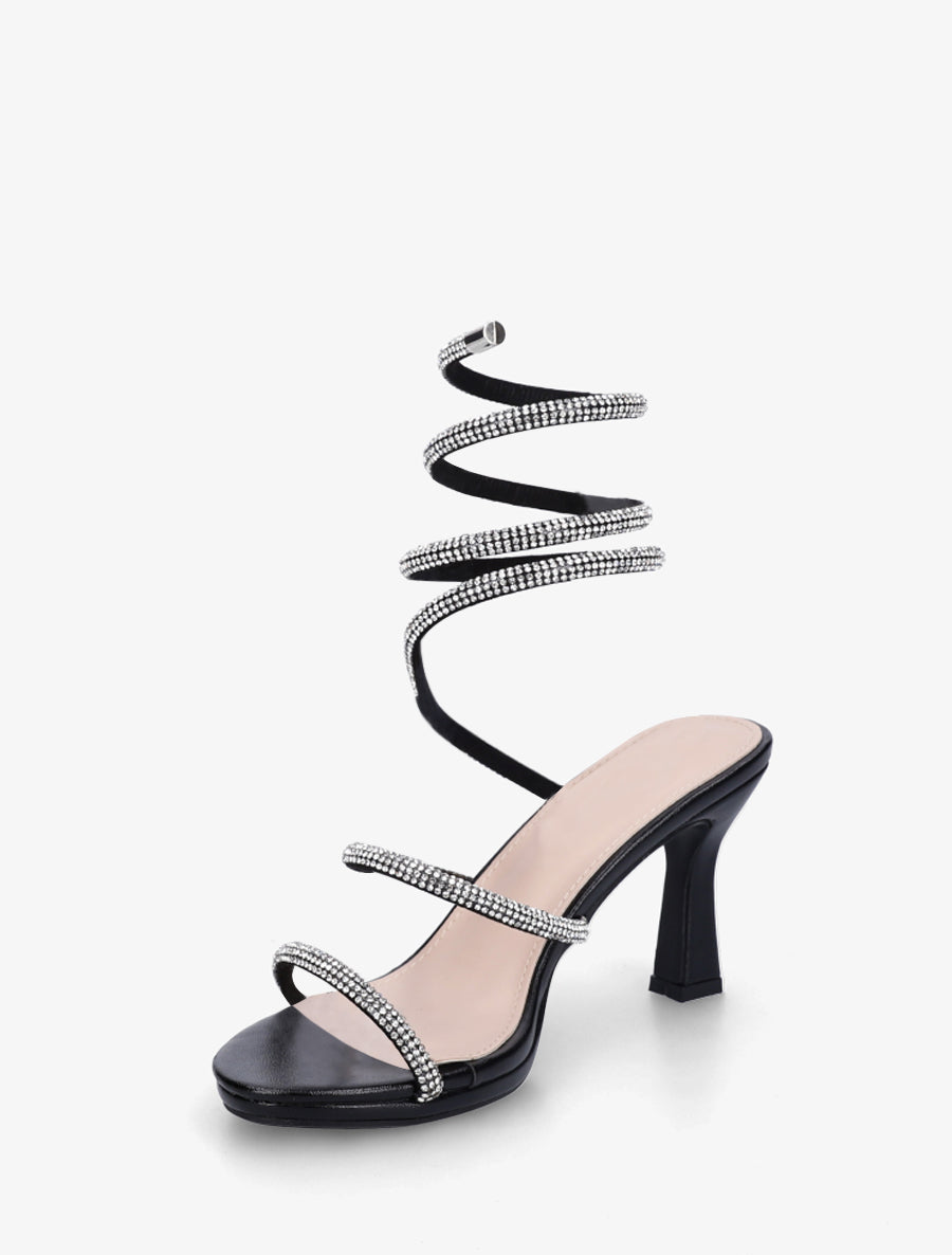 Sandales à strass et bride spirale - Noir - 3