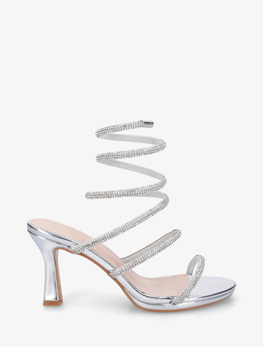 Sandales à strass et bride spirale - Argent - 1