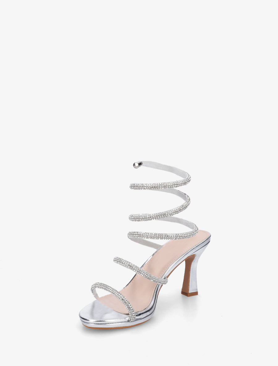 Sandales à strass et bride spirale - Argent - 3