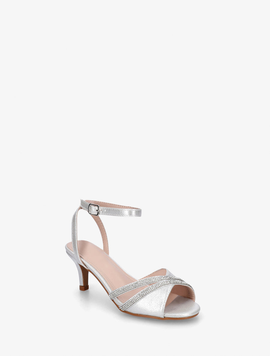 Sandales en simili à bride ornée de strass - Argent - 2