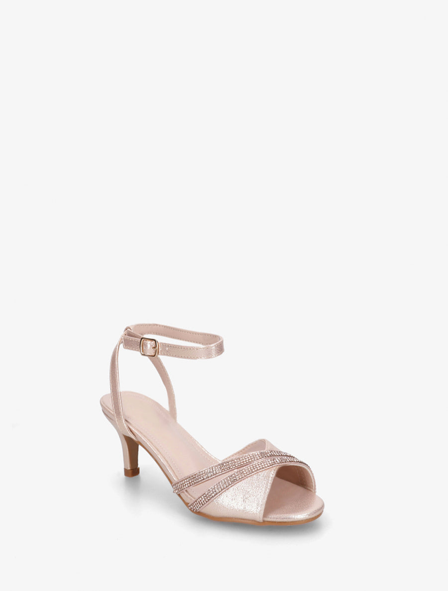 Sandales en simili à bride ornée de strass - Doré rose - 2
