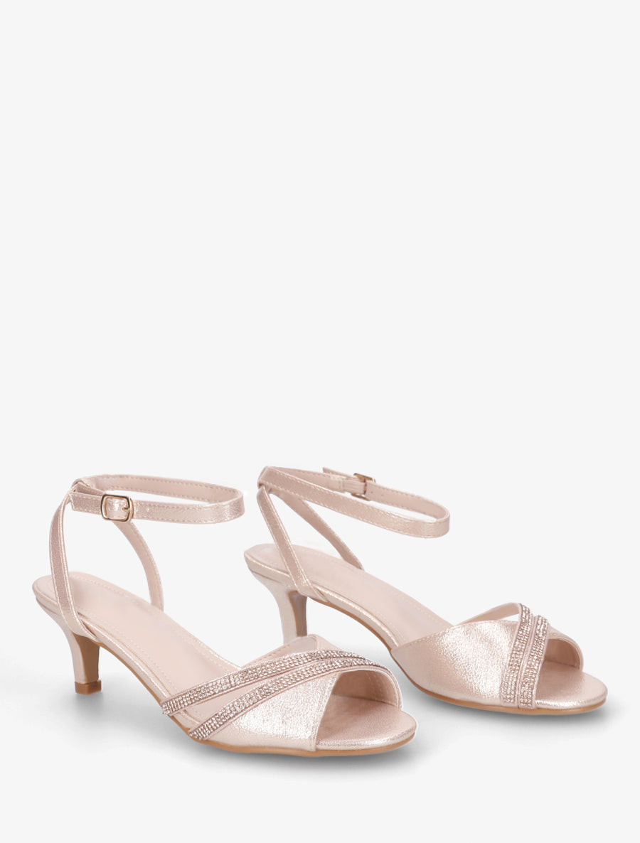 Sandales en simili à bride ornée de strass - Doré rose - 4