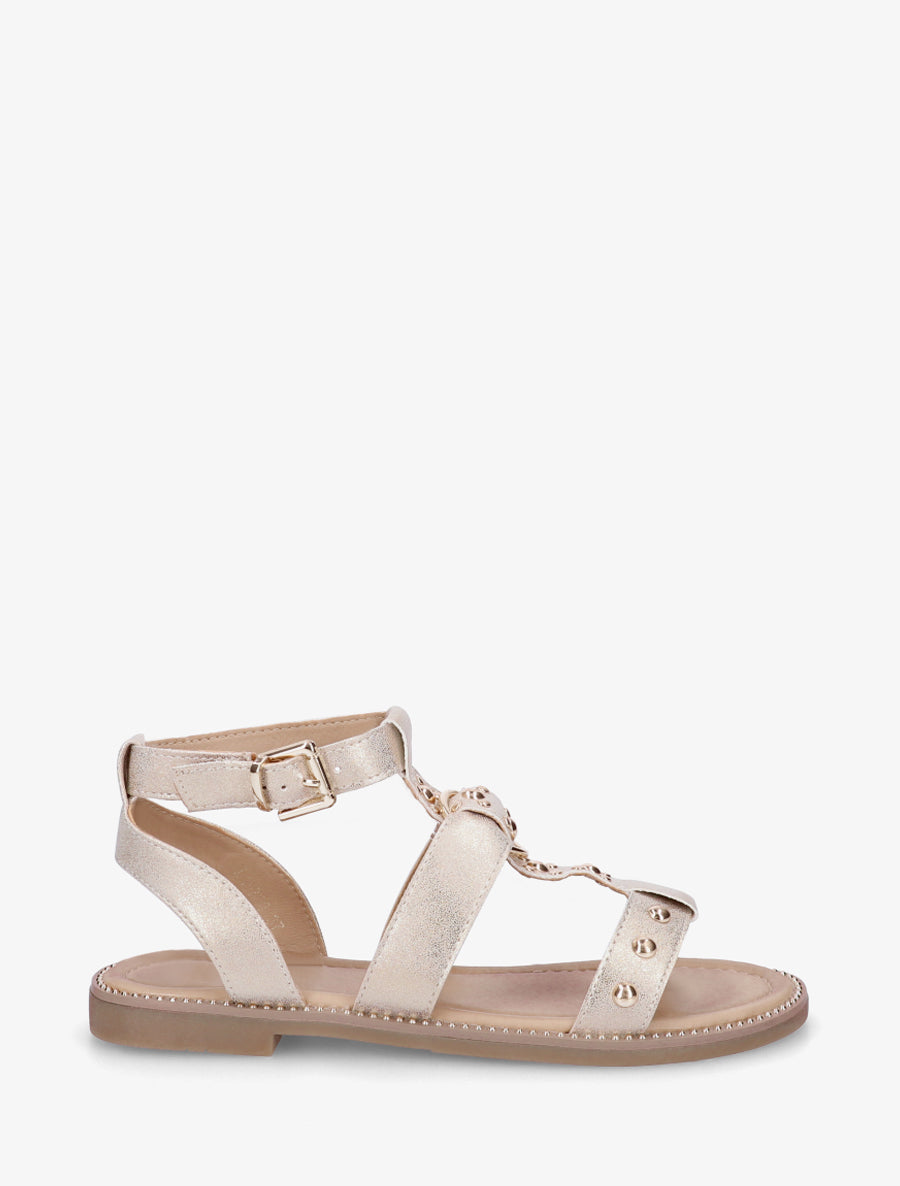 Sandales plates cloutées en simili irisé - Beige - 1