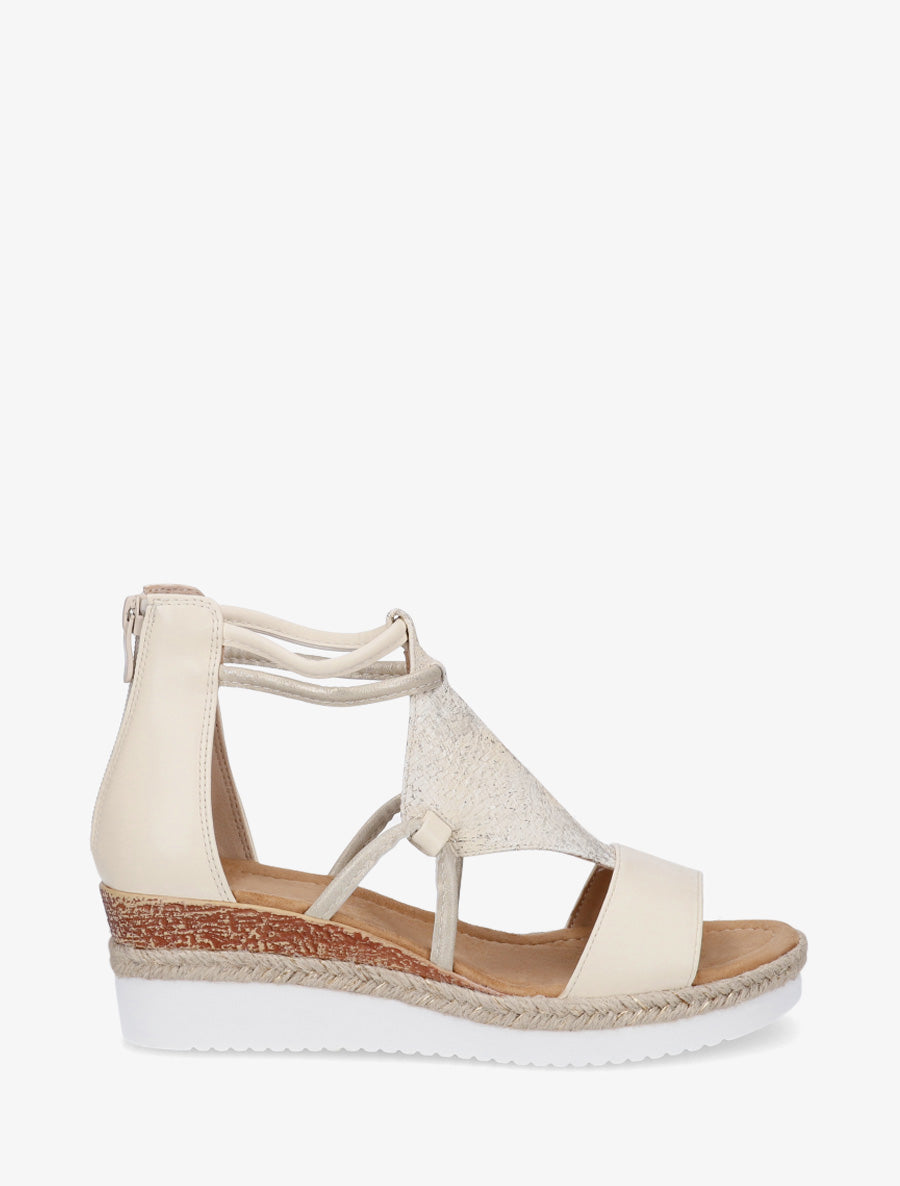 Sandales irisées à talon compensé - Beige - 1