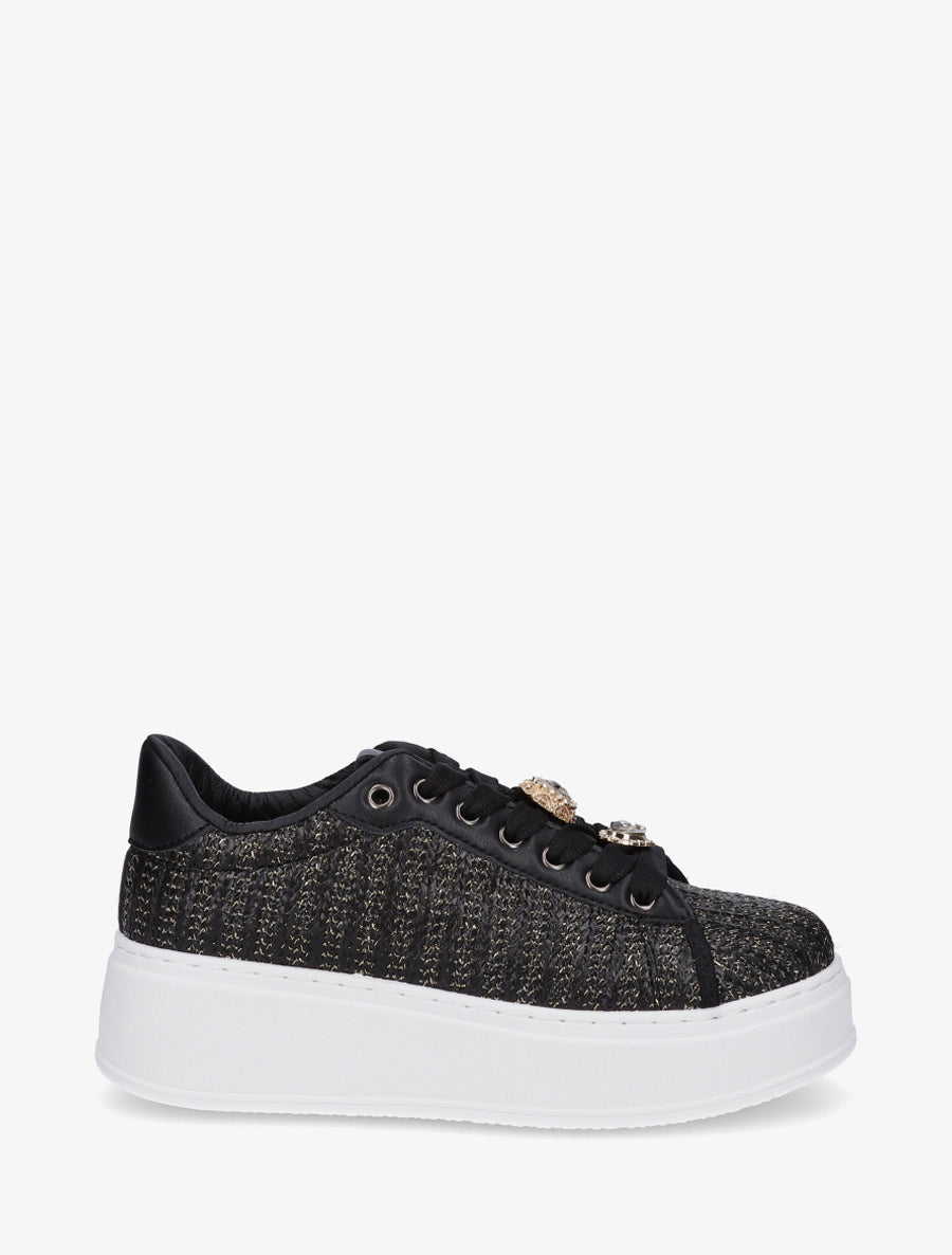 Sneakers en jute tressée à détail irisé - Noir - 1