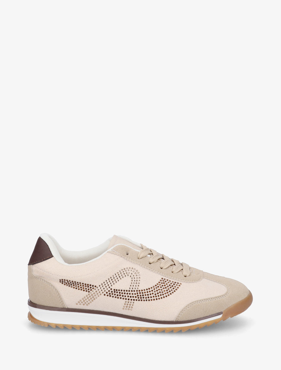 Sneakers à strass en suédine - Beige - 1