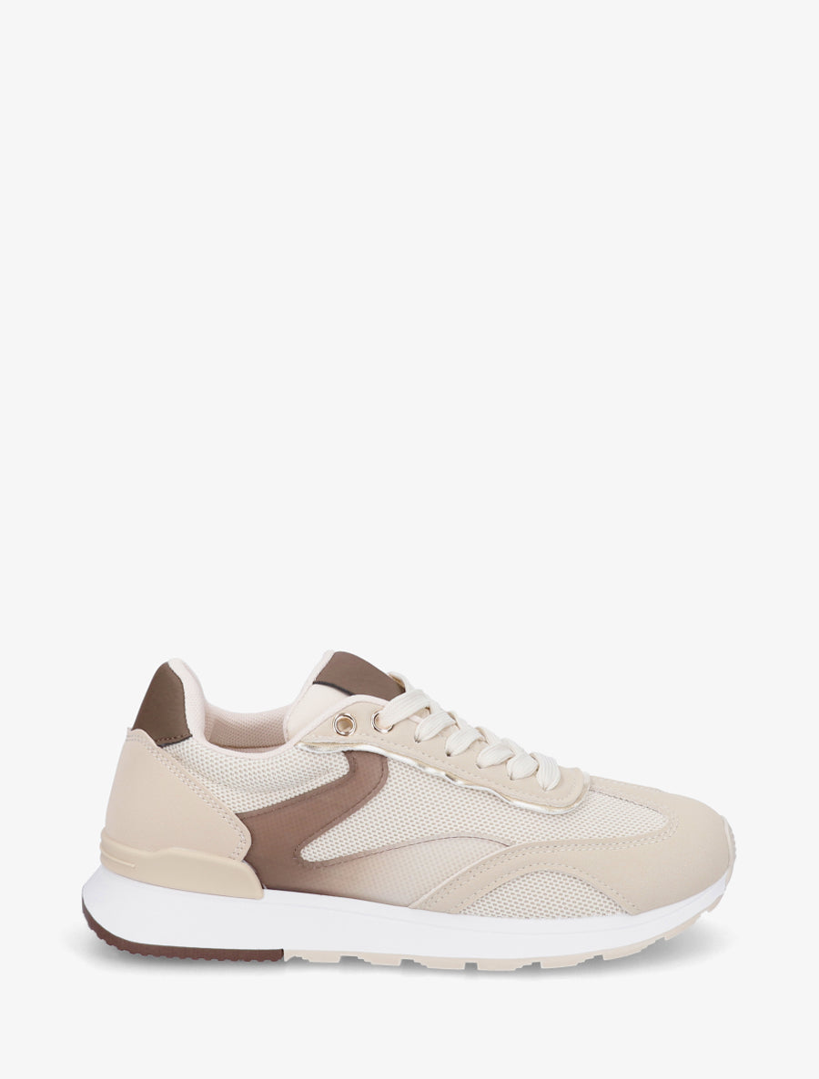 Baskets à bandes stylisées et empiècement effet nubuck - Beige - 1