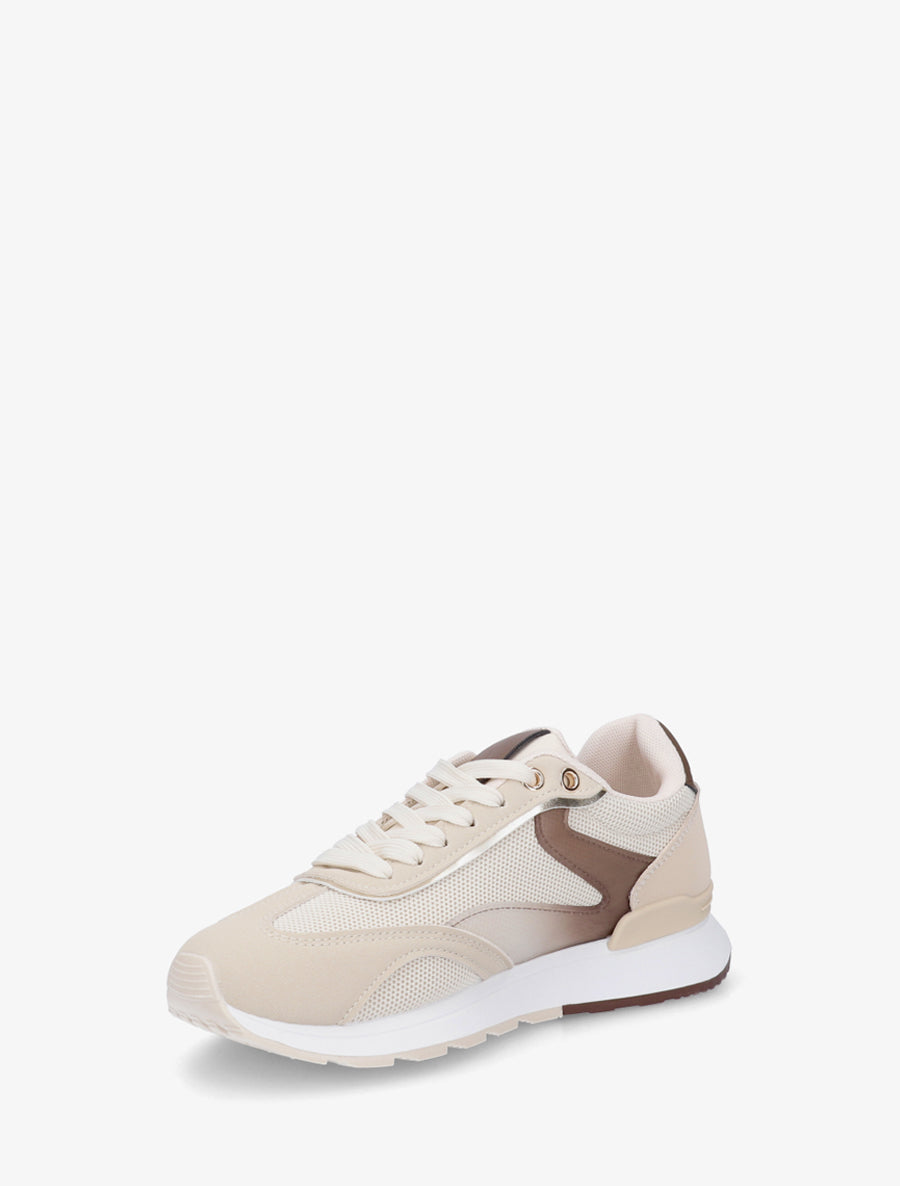 Baskets à bandes stylisées et empiècement effet nubuck - Beige - 3