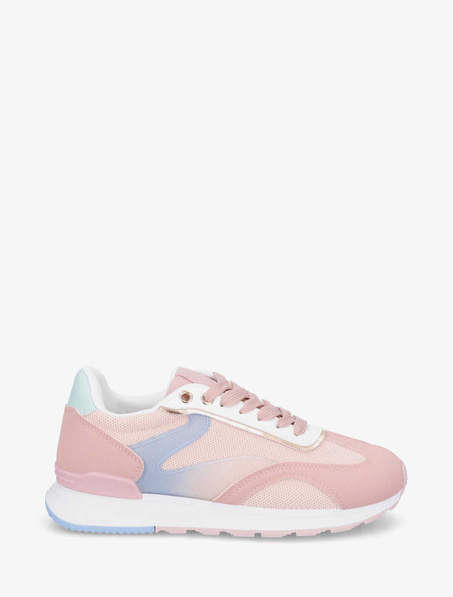 Baskets à bandes stylisées et empiècement effet nubuck - Rose - 1