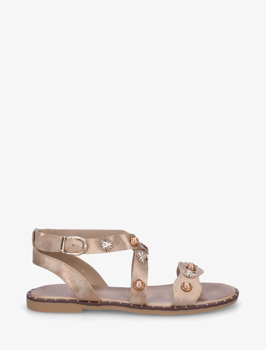 Nu-pieds strassés à semelle plate cloutée - Taupe - 1