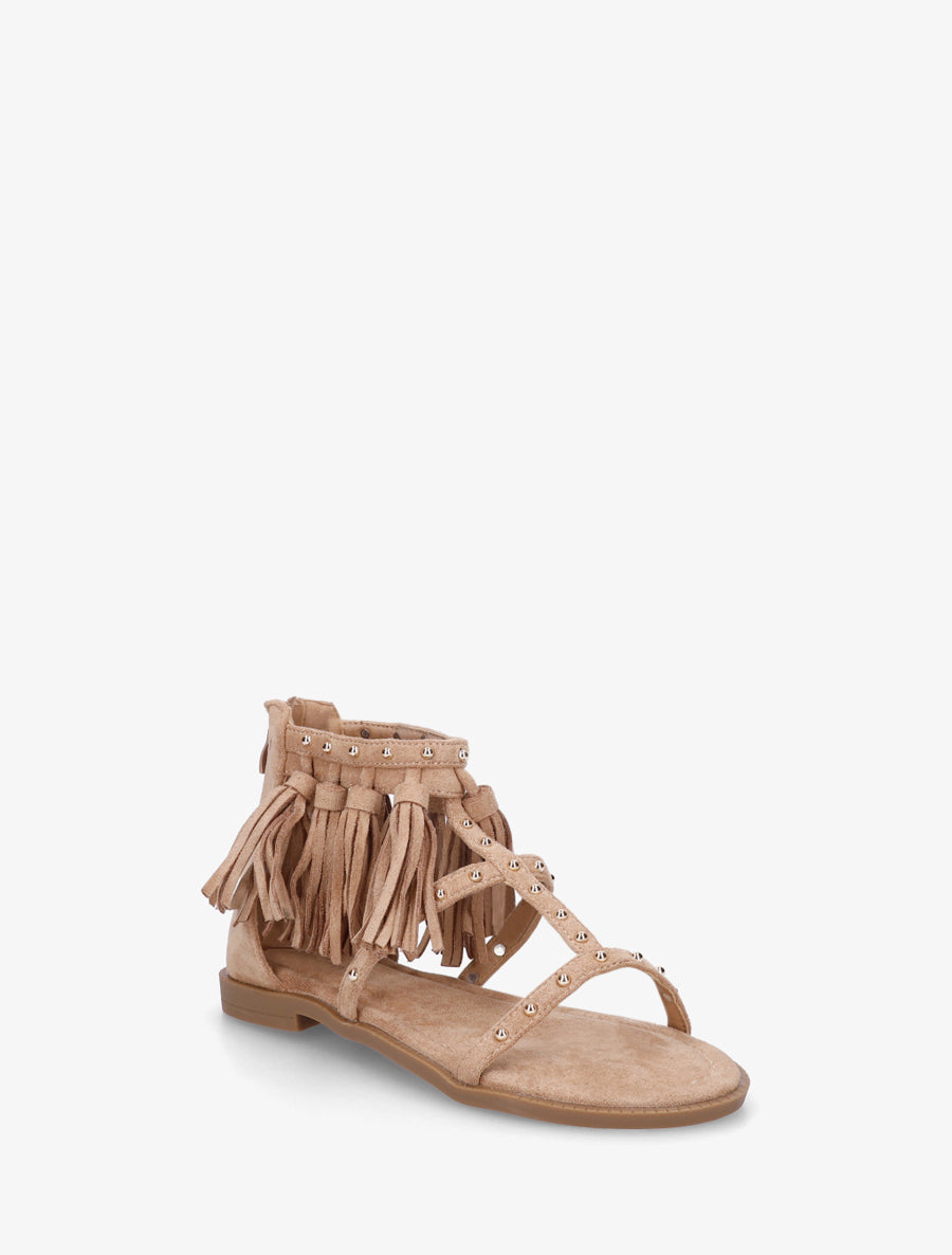 Nu-pieds cloutés à pampilles - Taupe - 2
