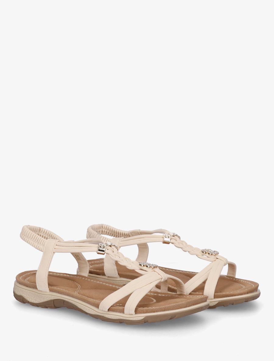 Nu-pieds à empiècement trèfle strassé - Beige - 4