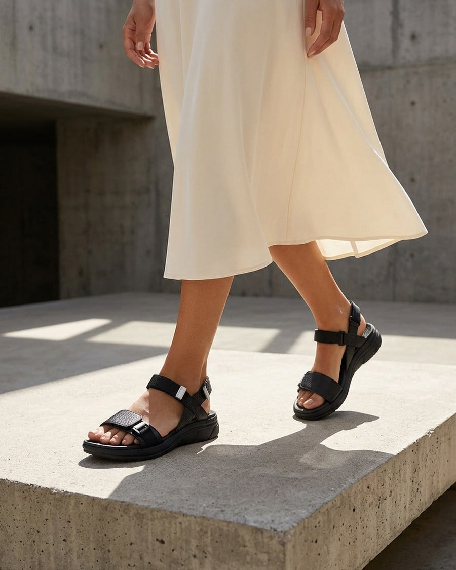 Nu-pieds en simili à triples scratch - Noir