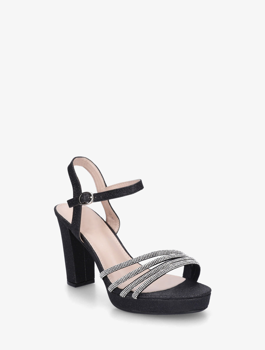Sandales à talon et brides à strass - Noir - 2