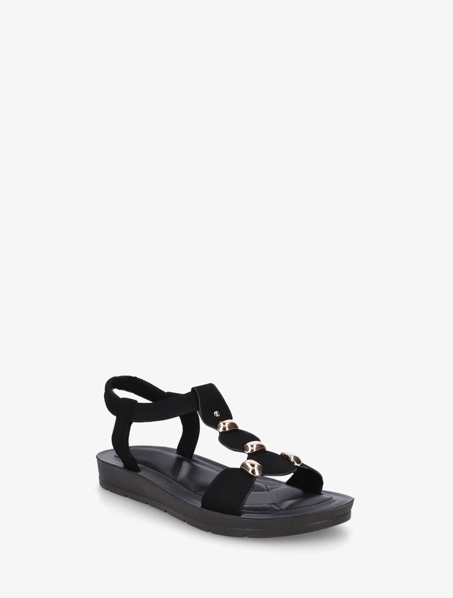Nu-pieds en simili à tour de cheville élastiquée - Noir - 2