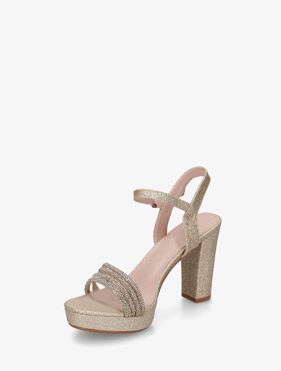 Sandales à talon et brides à strass - Or - 3