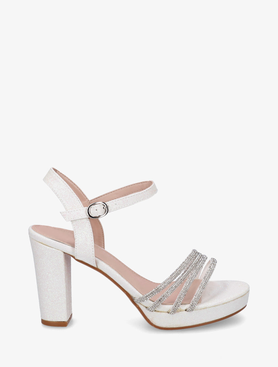 Sandales à talon et brides à strass - Blanc - 1
